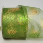 breites Organzaband Pfau, 60mm grün-gold (3191036-65-604) - Weihnachtsband