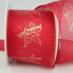Organzaband XMAS, 70mm rot-gold (2377-70-3) - Weihnachtsband