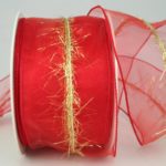 Organzaband mit Goldfransen, 60mm rot (40683-60-123) - Weihnachtsband