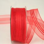 Organzaband mit Streifen rot, 70150 40mm