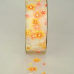 Organzaband mit Blumen,  30mm gelb-orange (3191096-30-801) - Sonderangebot