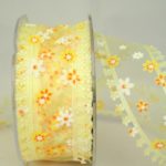 Organzaband mit Blüten, 40mm gelb (3060396-40-5) - Sonderangebot
