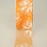 Organzaband mit Blütenmotiv, 40mm orange (3290376-40-105) - Sonderangebot