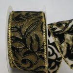Organzaband Drahtkante, Ornament 50mm gold-schwarz (594484-50-53)