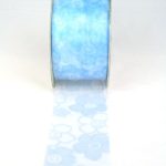 Organzaband mit Blüten, Sonderangebot, 40mm, hellblau (594276-40-73)