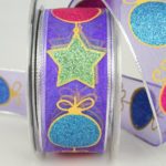 Organzaband Sterne Kugeln, 40mm lila-bunt (3050504-40-410) - Weihnachtsband