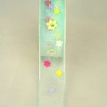 Organzaband mit bunten Blüten, 25mm hellblau (594247-25-72) - Sonderangebot