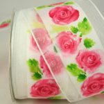 breites Organzaband mit Rosen, 65mm weiss (3190858-65-301) - Sonderangebot