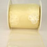 breites Organzaband mit Organzablüten, 100mm, creme (40574-100-102) - Sonderangebot
