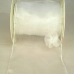 breites Organzaband mit Rosetten, 100mm weiss (40574-100-101) - Sonderangebot
