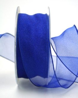 Organzaband dunkelblau, 40 mm, mit Drahtkante - uni, organzabander, organzaband-mit-drahtkante