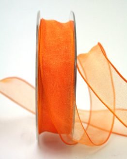 Organzaband orange, 25 mm, mit Drahtkante - uni, organzabander, organzaband-mit-drahtkante
