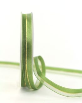 Organzaband m. Satinstreifen apfelgrün , 10 mm - weihnachten, uni, organzabander