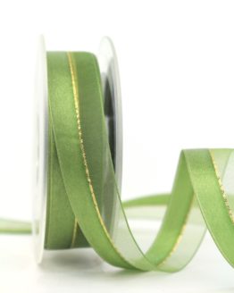 Organzaband m. Satinstreifen apfelgrün, 25 mm - weihnachten, organzabander, uni