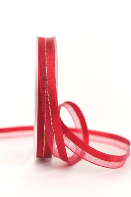 Organzaband m. Satinstreifen rot , 10 mm - weihnachten, organzabander, uni