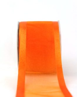 Organzaband mit Satinrand orange, 70 mm - organzabander, uni