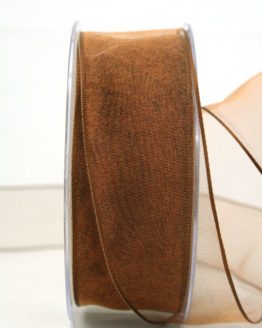 Organzaband braun, 40 mm, mit Drahtkante - organzaband-mit-drahtkante, organzabander, uni