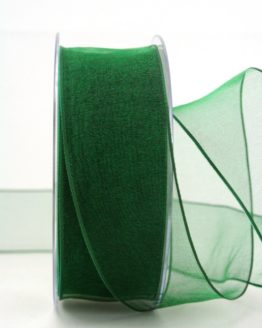Organzaband dunkelgrün, 40 mm, mit Drahtkante - uni, organzabander, organzaband-mit-drahtkante