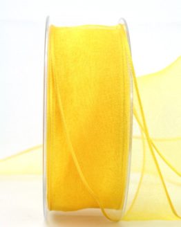 Organzaband gelb, 40 mm, mit Drahtkante - uni, organzabander, organzaband-mit-drahtkante
