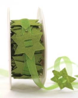 Organzaband mit Filzsternen, grün, 40 mm - weihnachten, organzabander