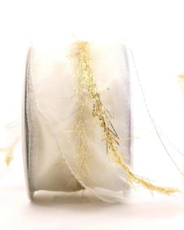 Organzaband mit Goldfransen, weiß, 60 mm - weihnachten, organzabander