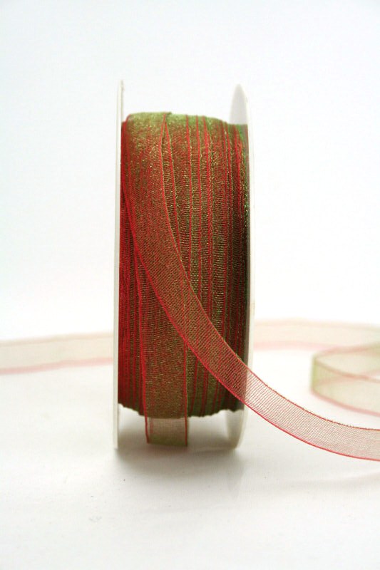 Organzaband mit Webkante, 10 mm breit, rot-grün changierend - uni, sonderangebot, organzabander, 50-rabatt