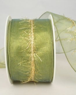 Organzaband mit Goldfransen, grün, 60 mm - weihnachten, organzabander