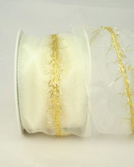 Organzaband mit Goldfransen, weiß, 60 mm - weihnachten, organzabander