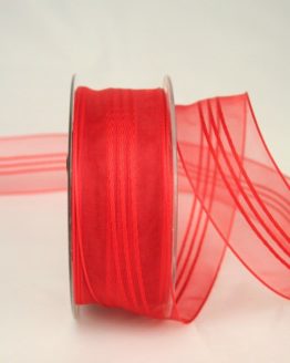Organzaband mit Streifen, rot, 40 mm - gemustert, 50-rabatt, sonderangebot, organzabander