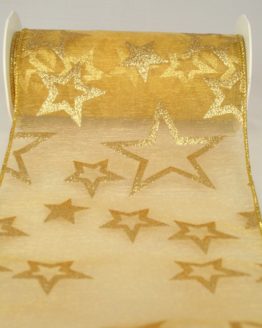 Organzaband-Tischband mit Sternen, gold, 150 mm - weihnachten, organzabander