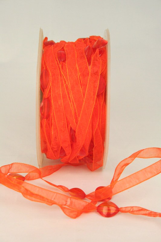 Organzaband mit Perlen, orange, 8 mm - sonderangebot, organzabander, 20-rabatt